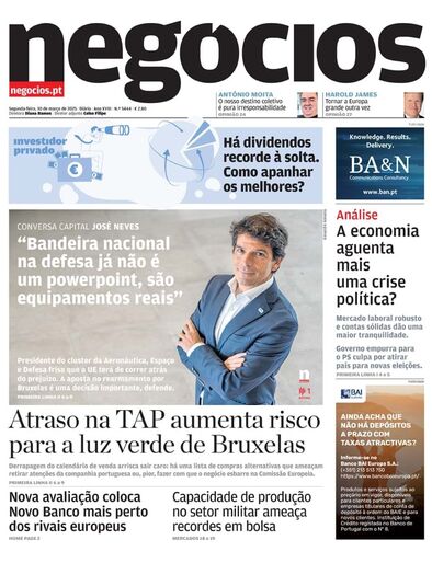 Primeira página do Negócios de 10 de março de 2025