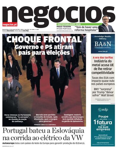 Primeira página do Negócios de 12 de março de 2025