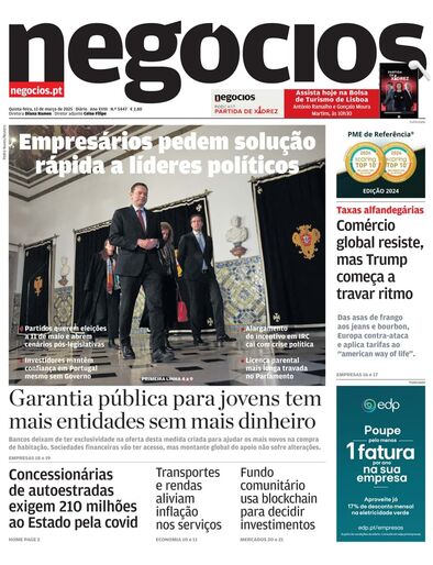 Primeira página do Negócios de 13 de março de 2025