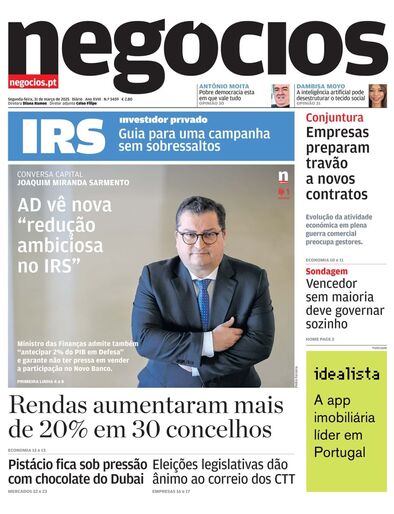 Primeira página do Negócios de 31 de março de 2025