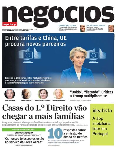 Primeira página do Negócios de 9 de abril de 2025