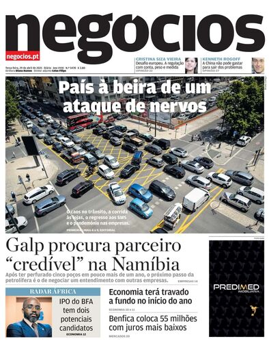 Primeira página do Negócios de 29 de abril de 2025