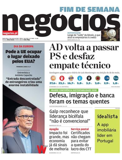 Primeira página do Negócios de 09 de maio de 2025