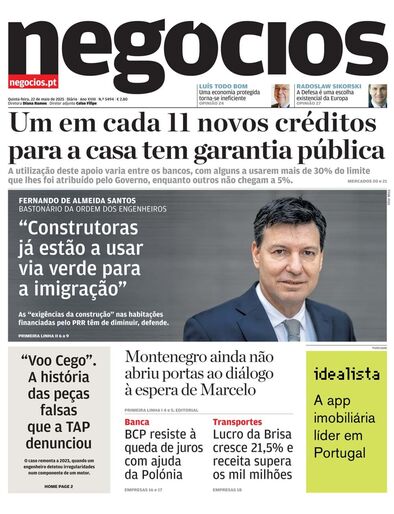 Primeira página do Negócios de 22 de maio de 2025