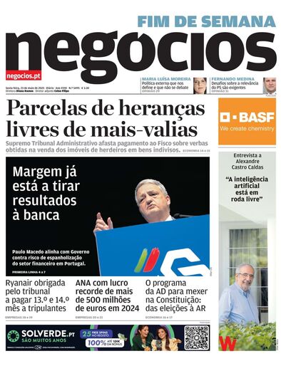Primeira página do Negócios de 23 de maio de 2025