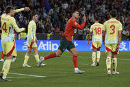 Cristiano Ronaldo celebra em campo durante um jogo