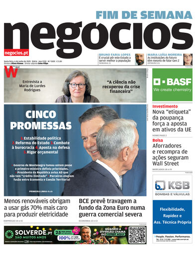Primeira página do Negócios de 6 de junho de 2025