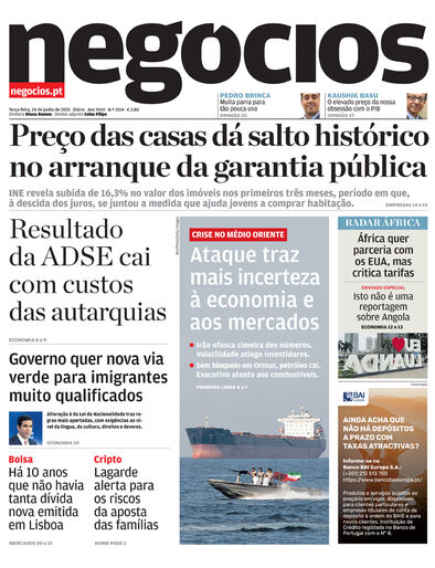 Primeira página do Negócios de 24 de junho de 2025