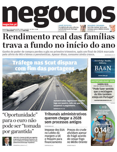 Primeira página do Negócios de 25 de junho de 2025