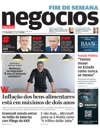 Primeira página do Negócios de 1 de agosto de 2025