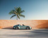 Porsche 911 Carrera junto a uma parede laranja e uma palmeira