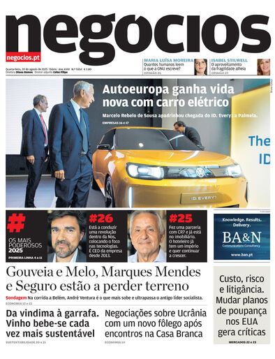 Primeira página do Negócios de 20 de agosto de 2025