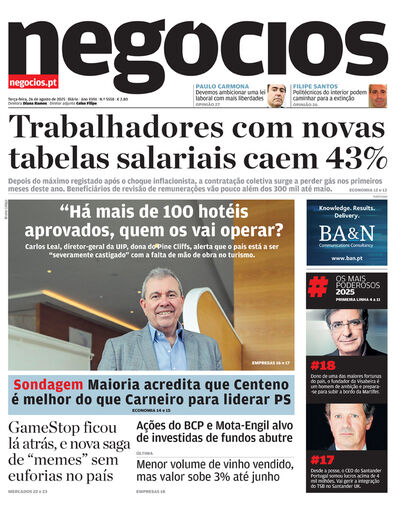 Primeira página do Negócios de 26 de agosto de 2025