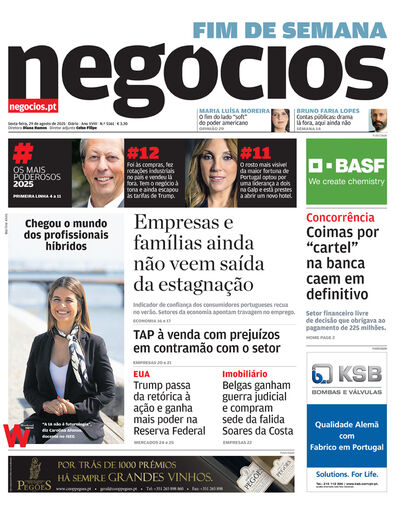 Primeira página do Negócios de 29 de agosto de 2025