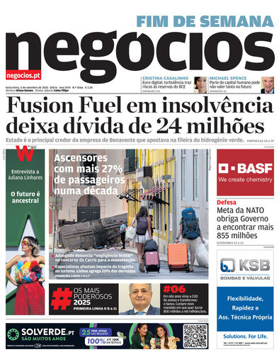 Primeira página do Negócios de 5 de setembro de 2025