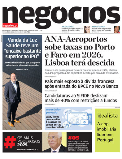 Primeira página do Negócios de 8 de setembro de 2025