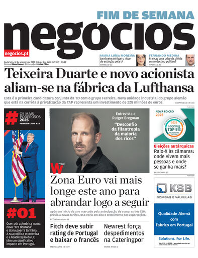 Primeira página do Negócios de 12 de setembro de 2025