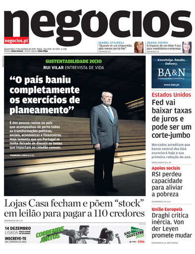 Primeira página do Negócios de 17 de setembro de 2025