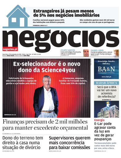 Primeira página do Negócios de 23 de setembro de 2025