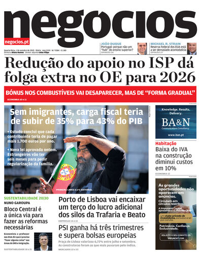 Primeira página do Negócios de 1 de outubro de 2025