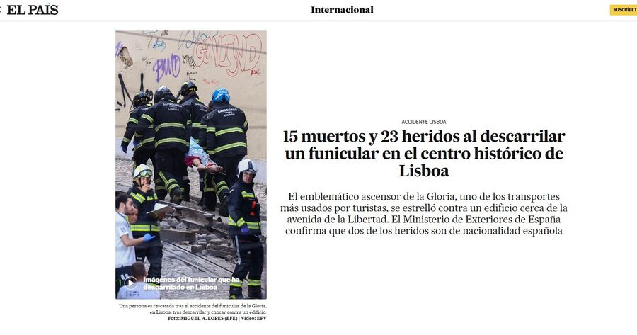 Funicular descarrila em Lisboa: 15 mortos e 23 feridos