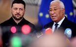 Zelensky em Bruxelas com o presidente do Conselho Europeu, António Costa