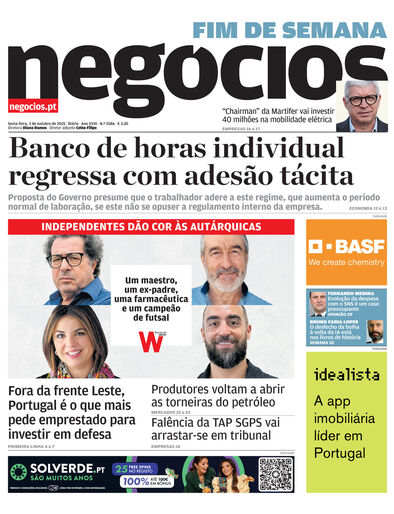 Primeira página do Negócios de 3 de outubro de 2025
