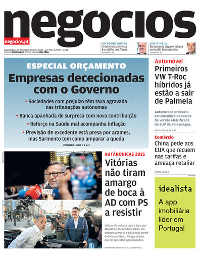 	Primeira página do Negócios de 13 de outubro de 2025