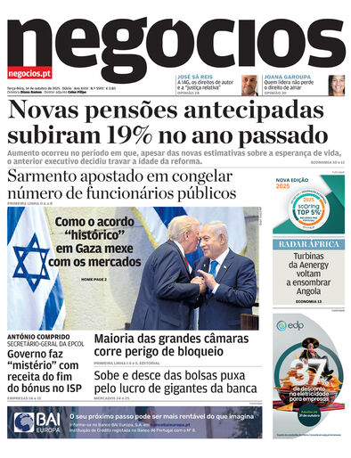 Primeira página do Negócios de 14 de outubro de 2025