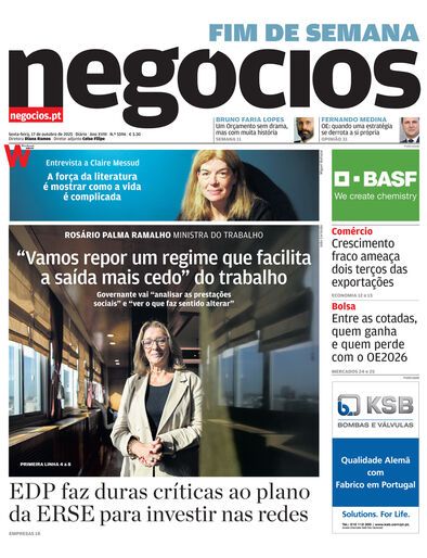 Primeira página do Negócios de 17 de outubro de 2025