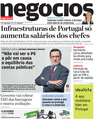 Primeira página do Negócios de 20 de outubro de 2025
