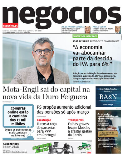 Primeira página do Negócios de 22 de outubro de 2025