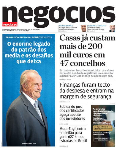 Primeira página do Negócios de 23 de outubro de 2025
