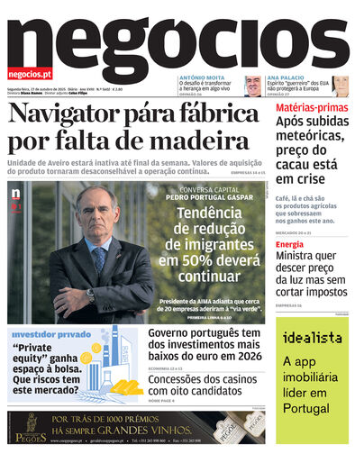 Primeira página do Negócios de 27 de outubro de 2025