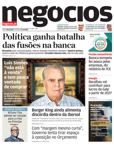 Primeira página do Negócios de 28 de outubro de 2025