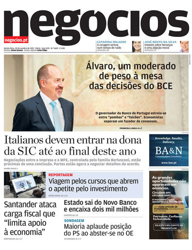 Primeira página do Negócios de 30 de outubro de 2025