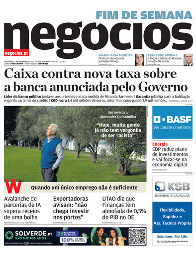 Primeira página do Negócios de 7 de novembro de 2025