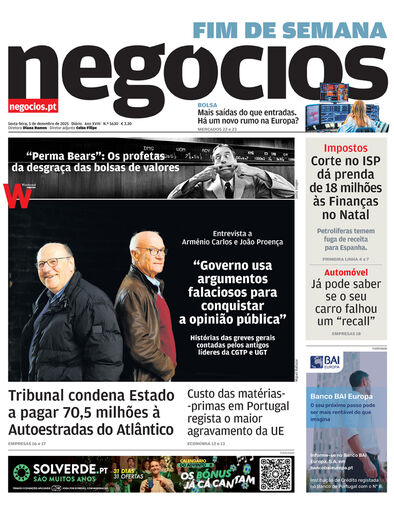 Primeira página do Negócios de 5 de dezembro de 2025
