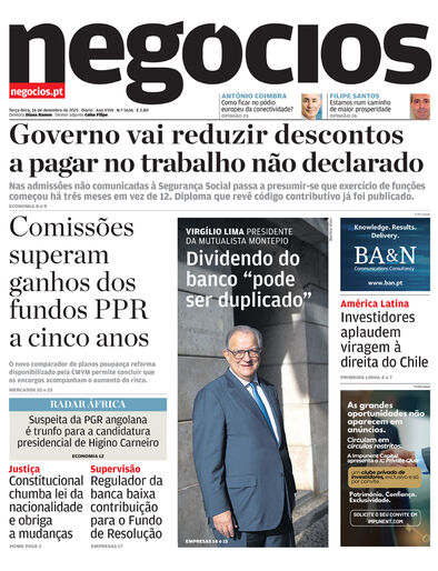 Primeira página do Negócios de 16 de dezembro de 2025