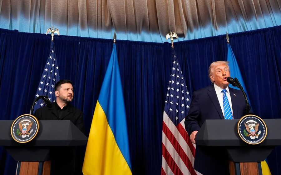 Zelensky e Trump em conferência de imprensa após encontro na Florida