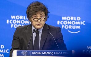 Javier Milei discursa no Fórum Económico Mundial em Davos.
