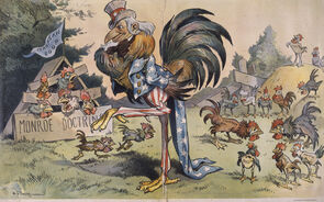 Caricatura política sobre a Doutrina Monroe no século XIX