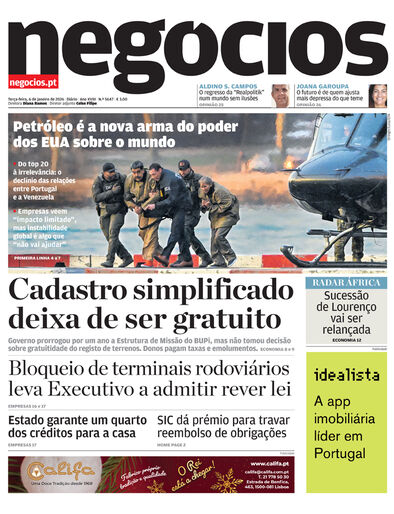 Primeira página do Negócios de 6 de janeiro de 2026