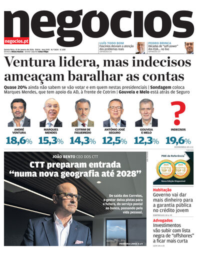 Primeira página do Negócios de 15 de janeiro de 2026
