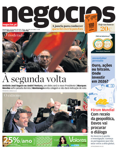 Primeira página do Negócios de 19 de janeiro de 2026