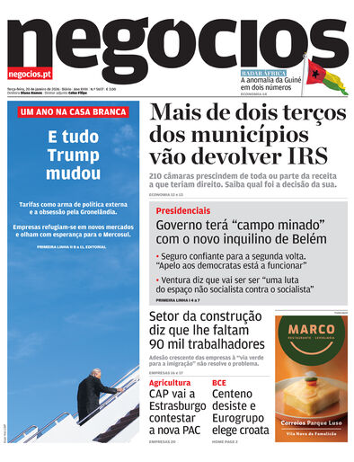 Primeira página do Negócios de 20 de janeiro de 2026