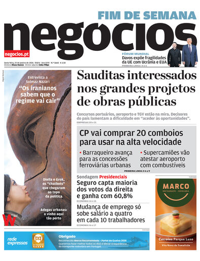 Primeira página do Negócios de 22 de janeiro de 2026