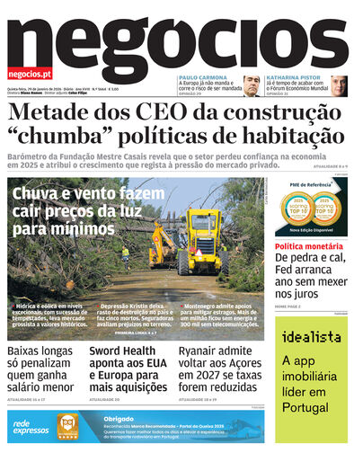 Primeira página do Negócios de 29 de janeiro de 2026