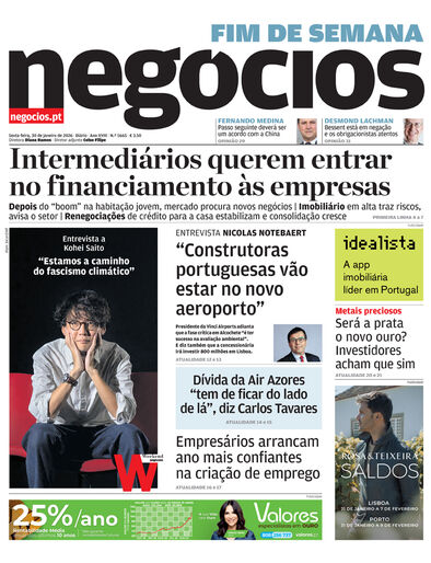 Primeira página do Negócios de 30 de janeiro de 2026
