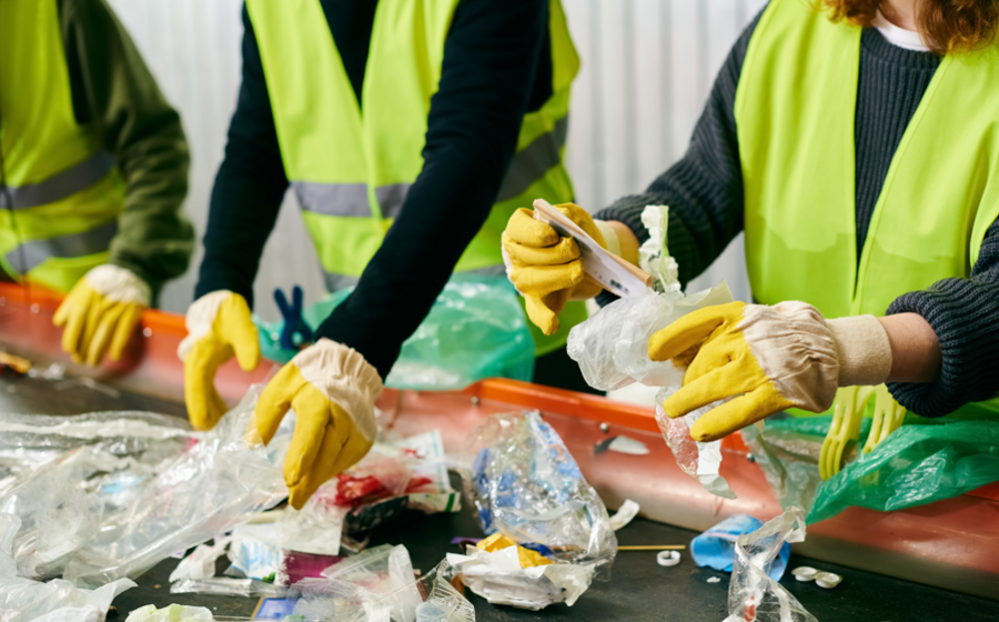 Trabalhadores separam lixo reciclável